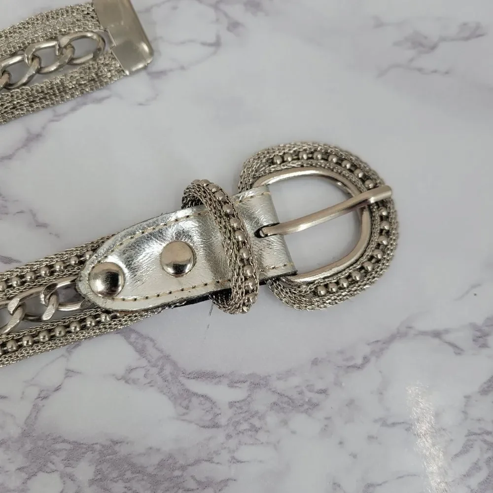 Vintage Silver Metallic Metal Chain Belt